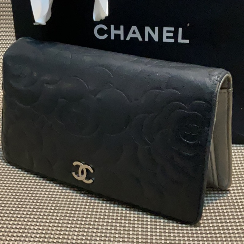 CHANEL Black Embossed Leather Wallet